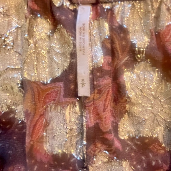 FREE PEOPLE Sheer bohemian oversized floral blouse size small gold Anthropology - Picture 7 of 11